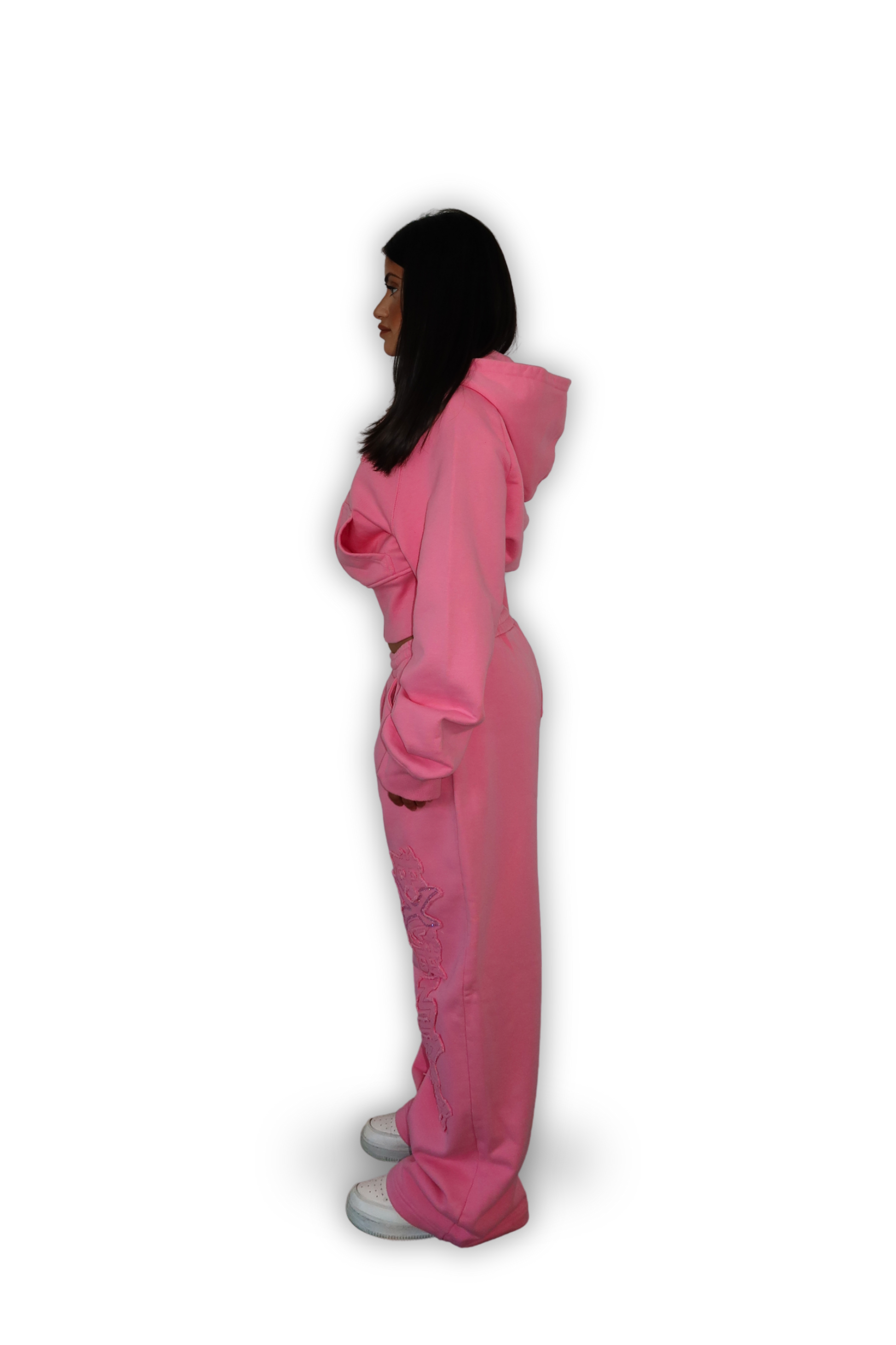 DISTRESSED CROPPED ZIP HOODIE PINK