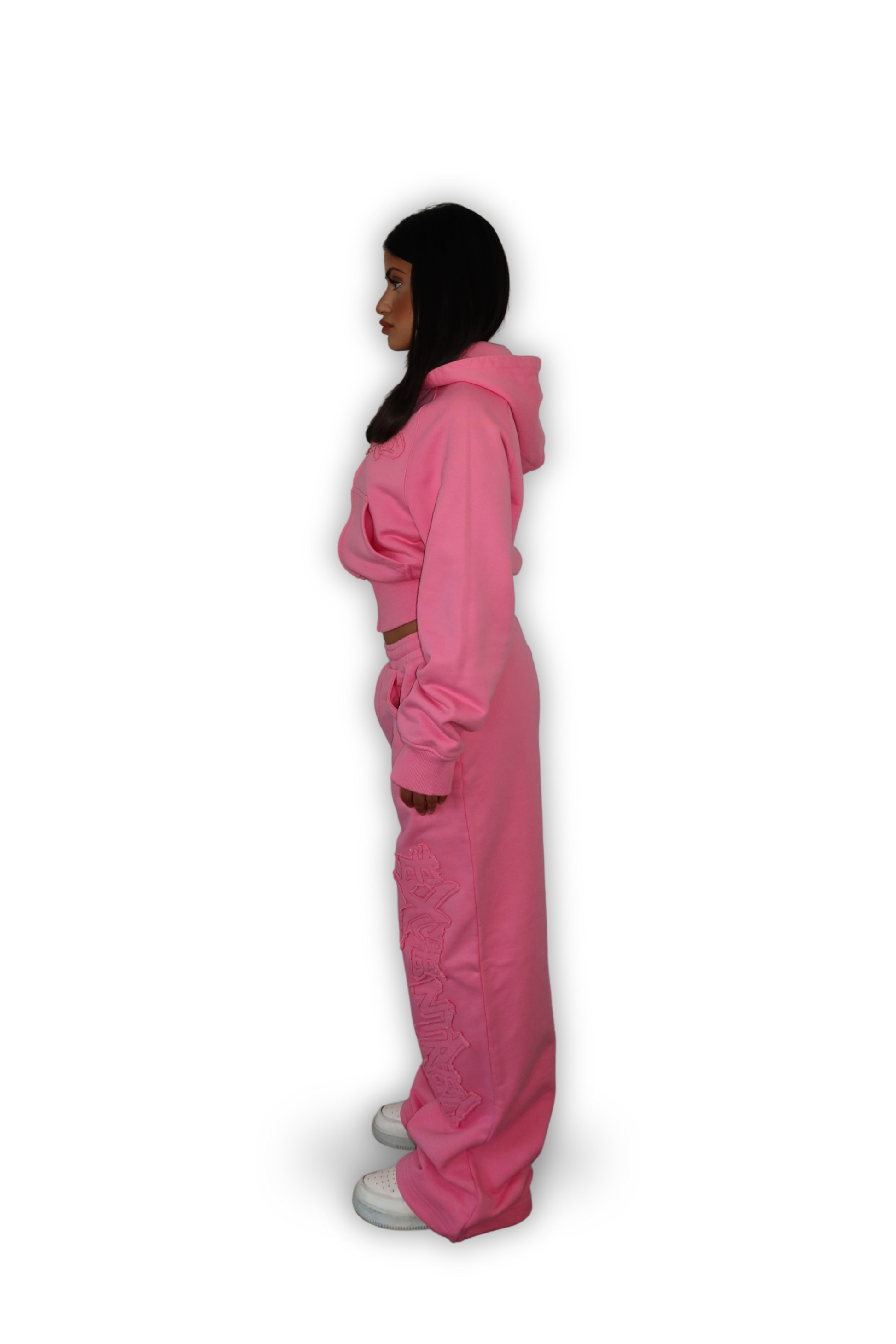 DISTRESSED CROPPED ZIP HOODIE PINK