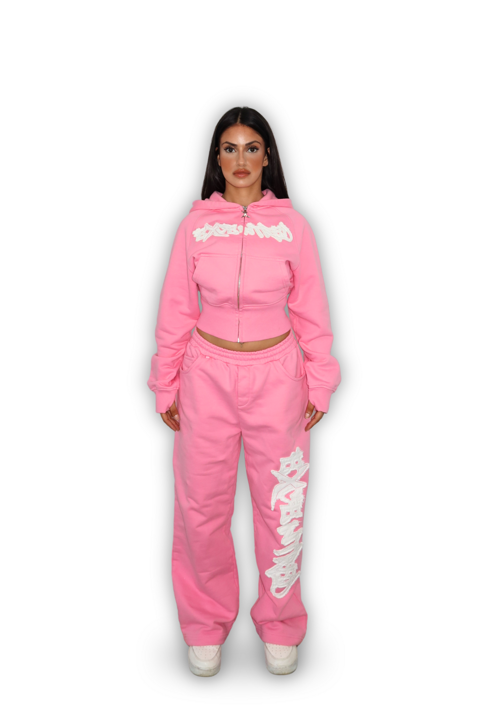 DISTRESSED CROPPED ZIP HOODIE PINK
