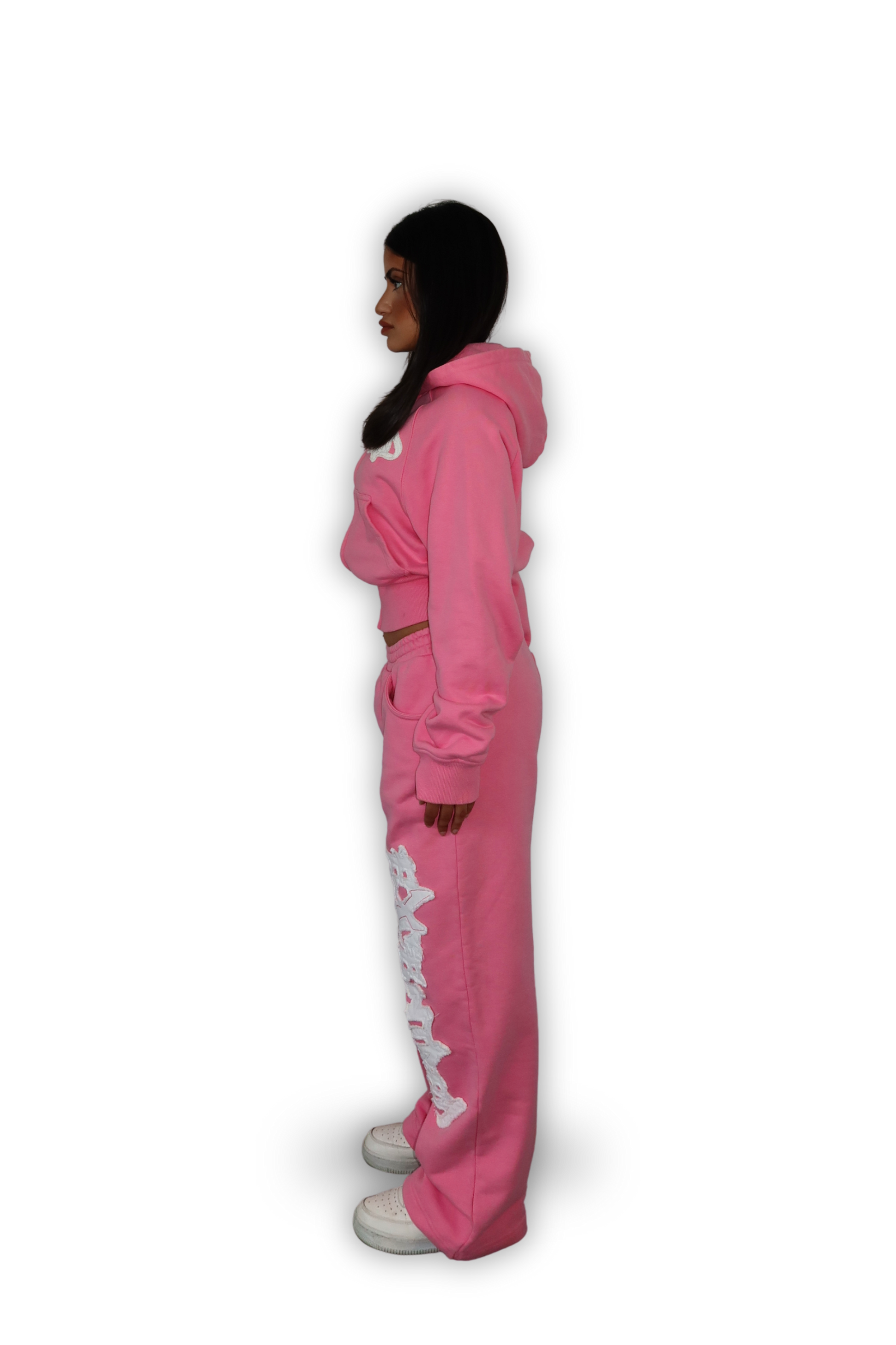 DISTRESSED CROPPED ZIP HOODIE PINK