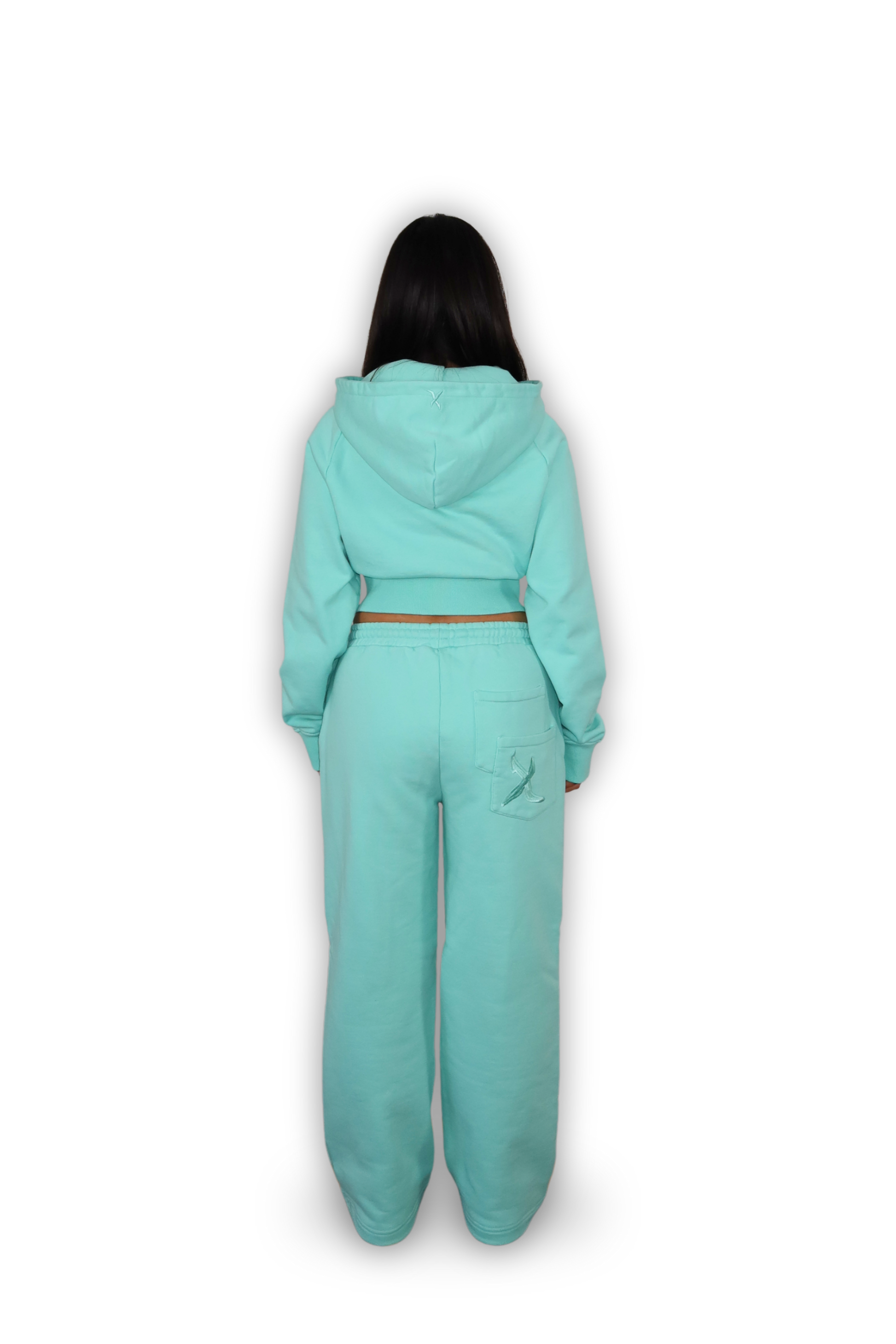 DISTRESSED CROPPED ZIP HOODIE TIFFANY