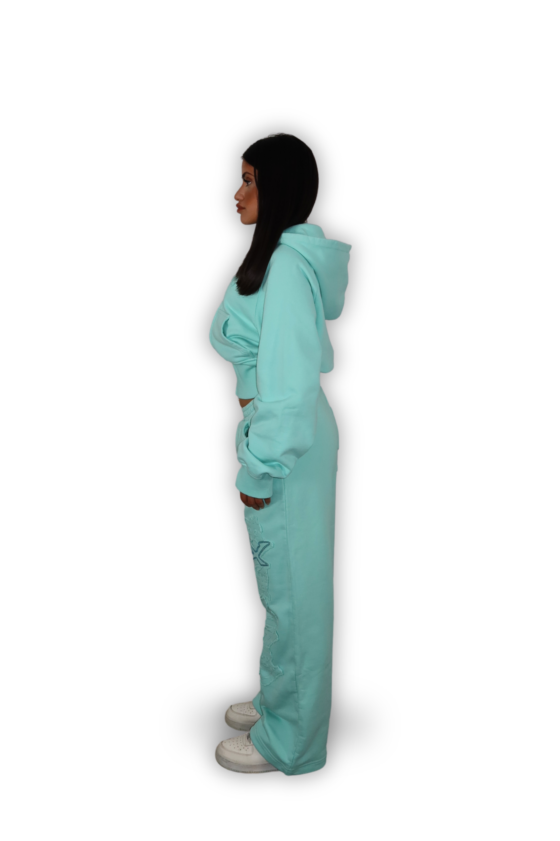 DISTRESSED CROPPED ZIP HOODIE TIFFANY