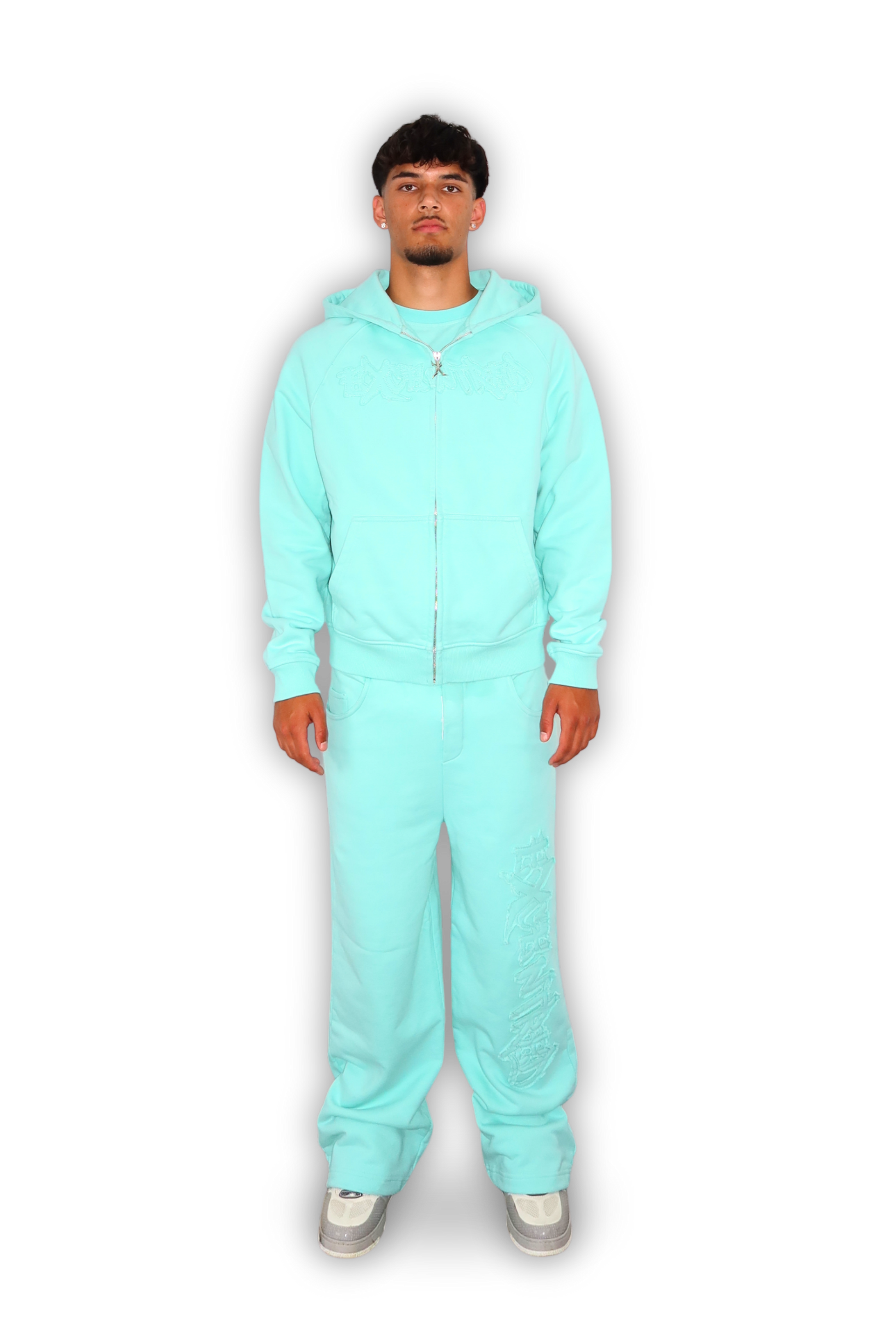 DISTRESSED ZIP HOODIE TIFFANY