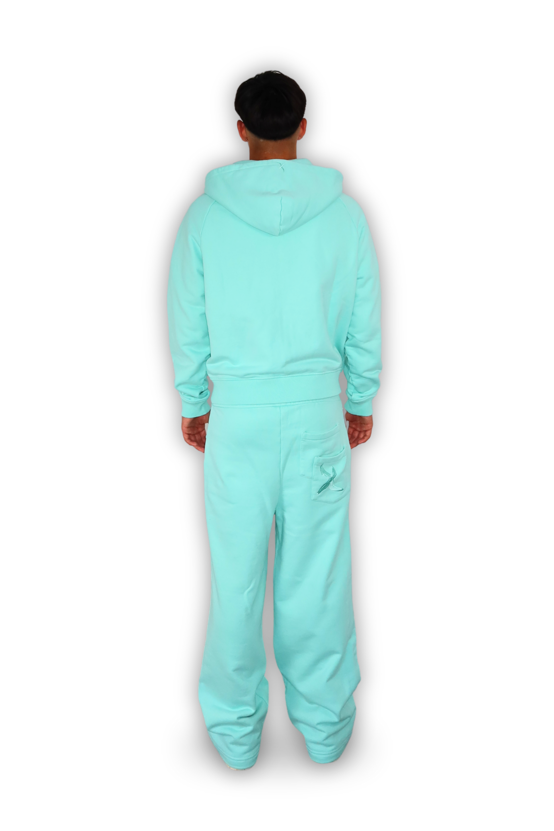 DISTRESSED ZIP HOODIE TIFFANY