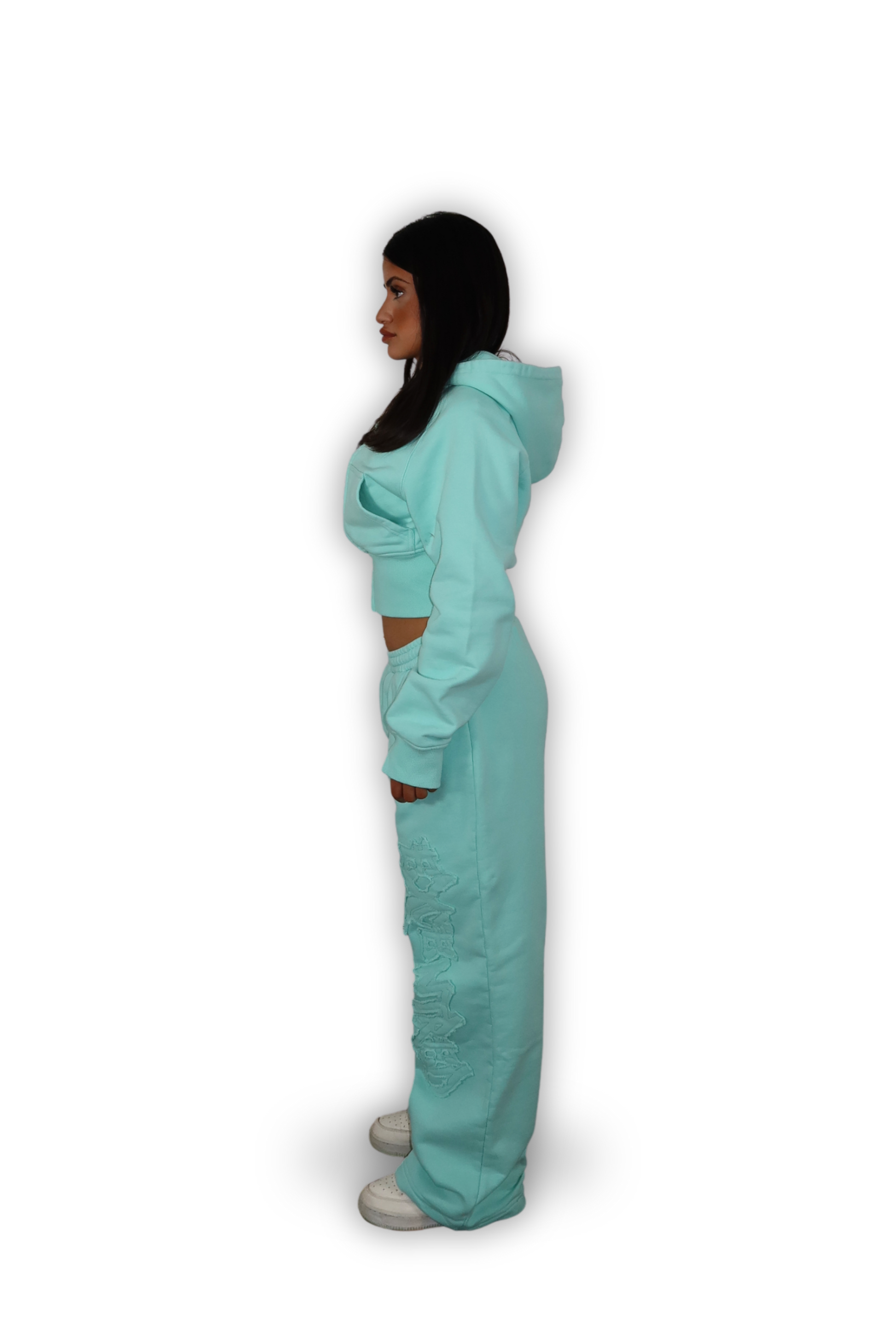 DISTRESSED CROPPED ZIP HOODIE TIFFANY