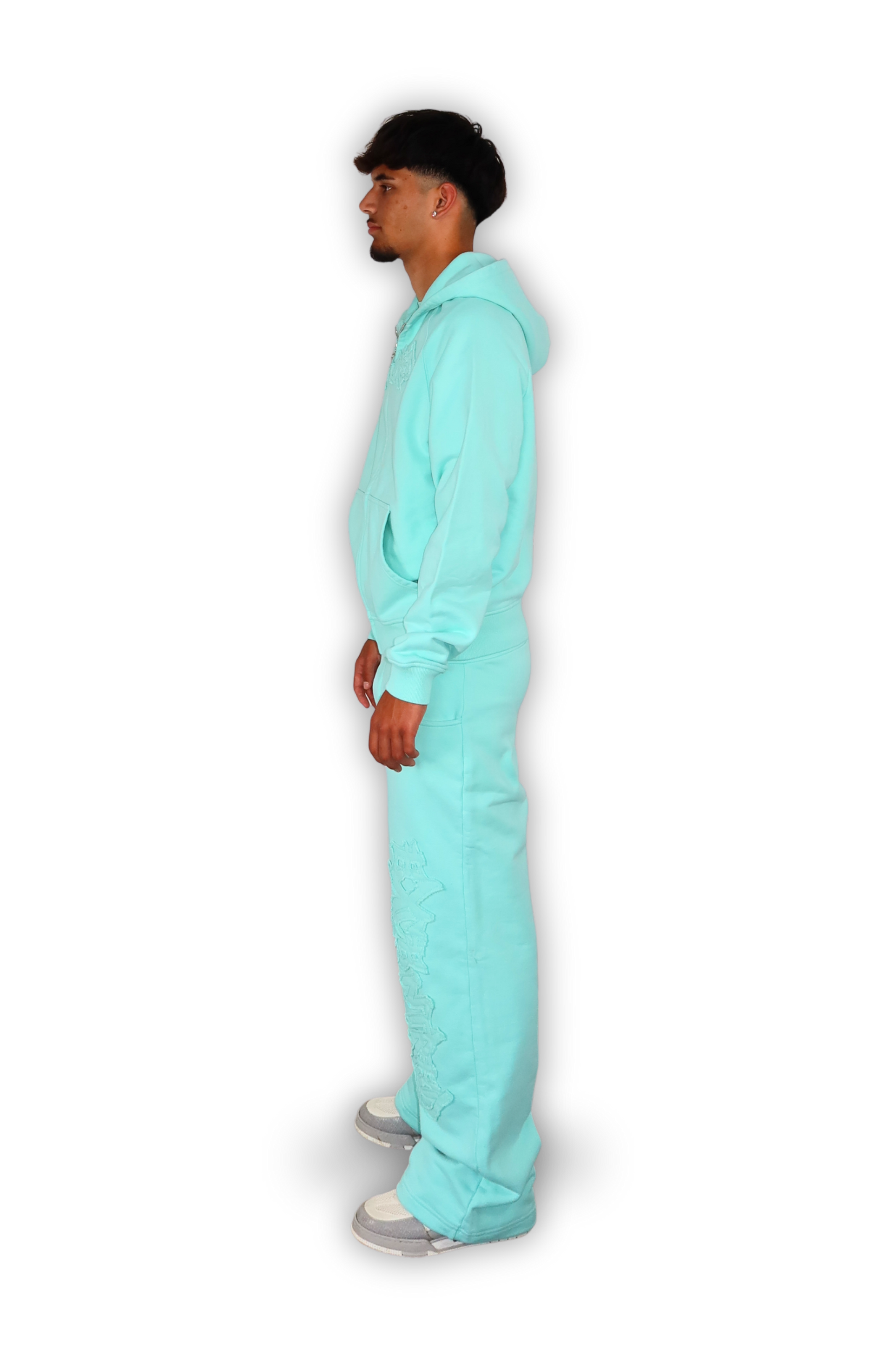 DISTRESSED ZIP HOODIE TIFFANY