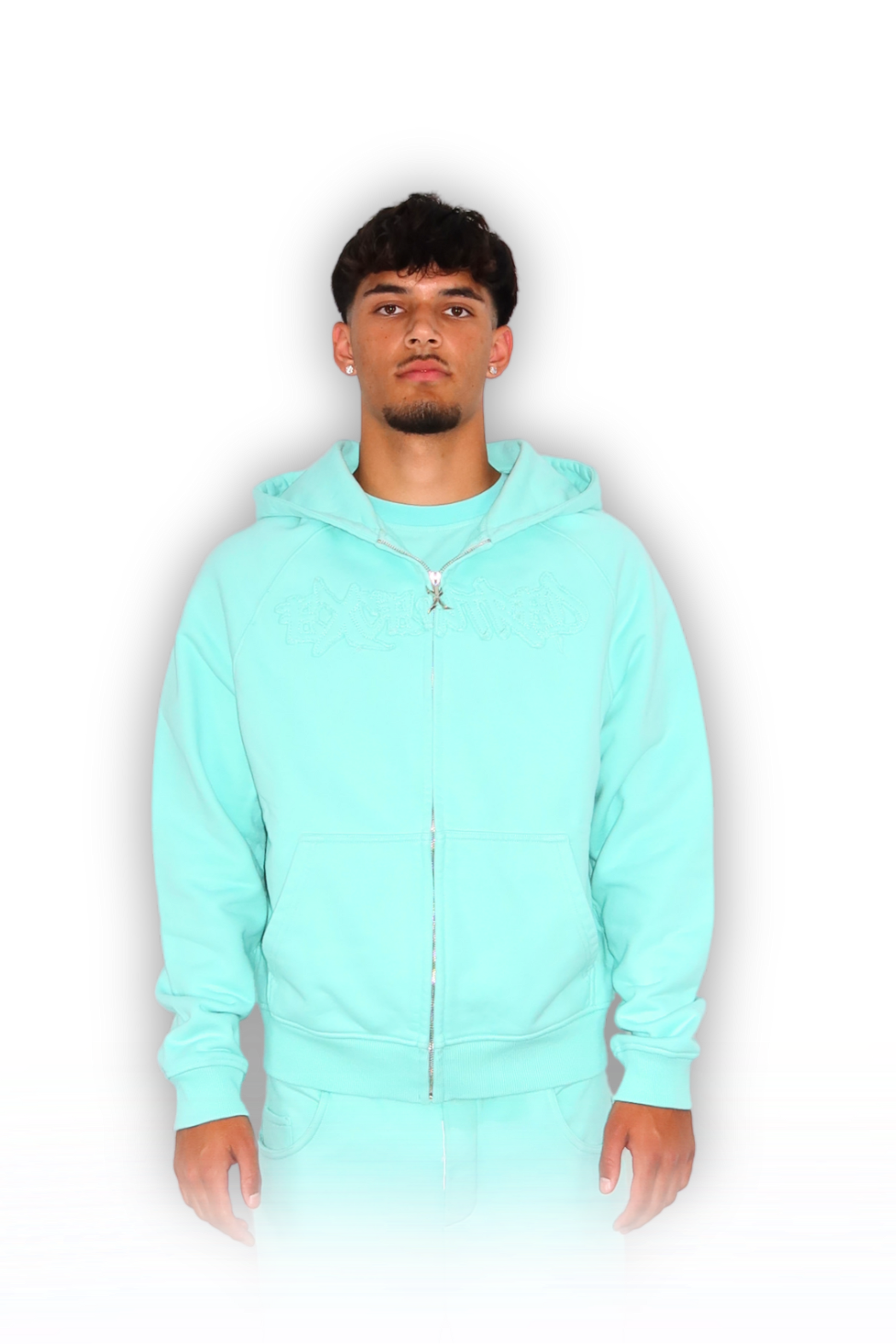 DISTRESSED ZIP HOODIE TIFFANY