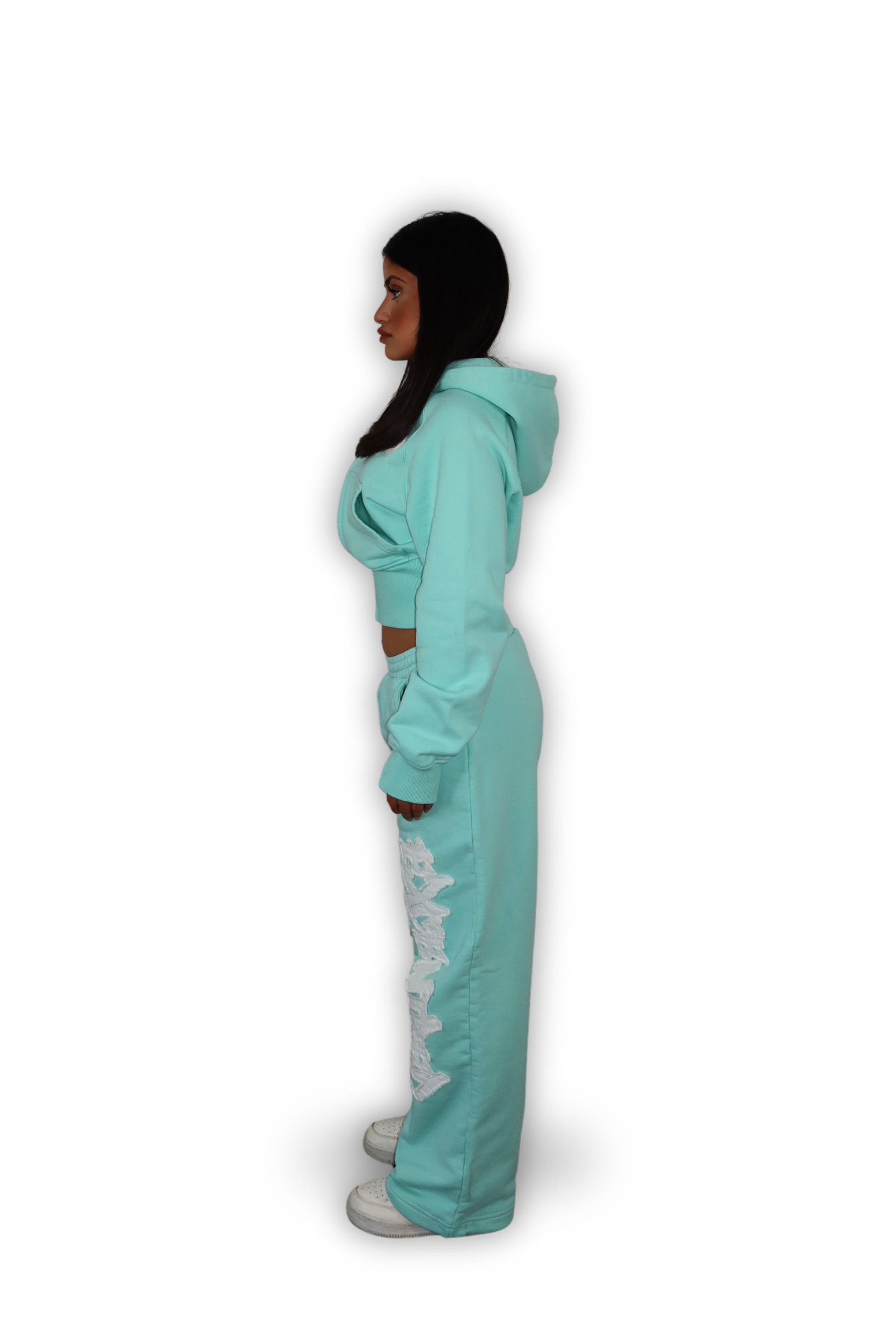 DISTRESSED CROPPED ZIP HOODIE TIFFANY