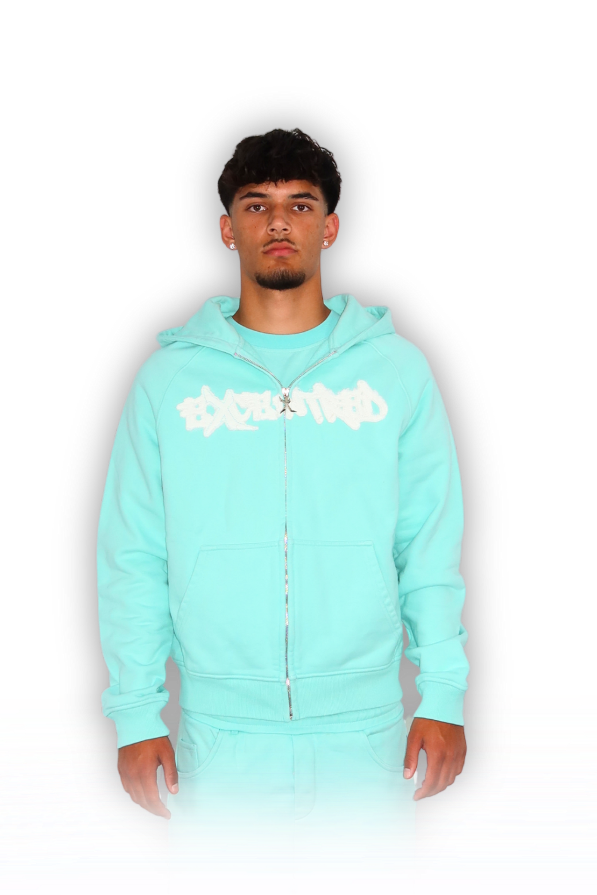 DISTRESSED ZIP HOODIE TIFFANY