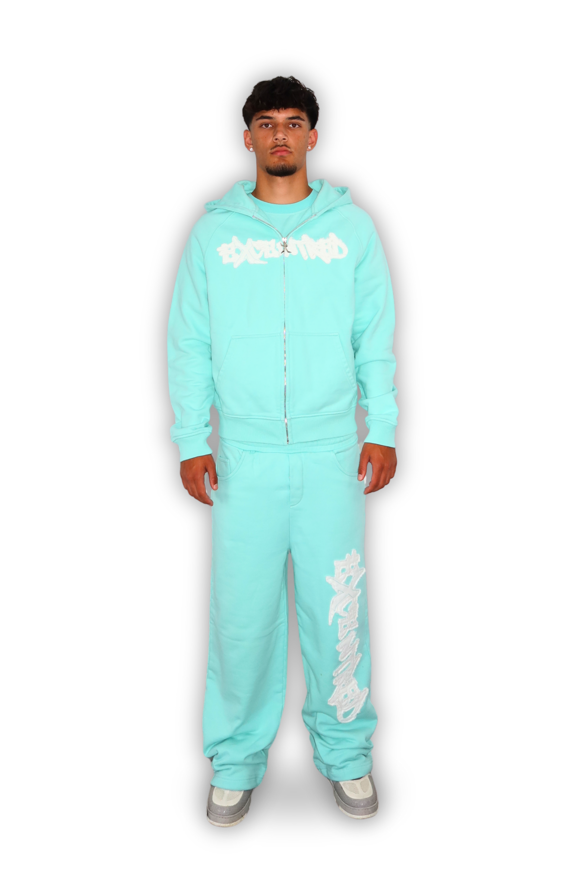 DISTRESSED ZIP HOODIE TIFFANY