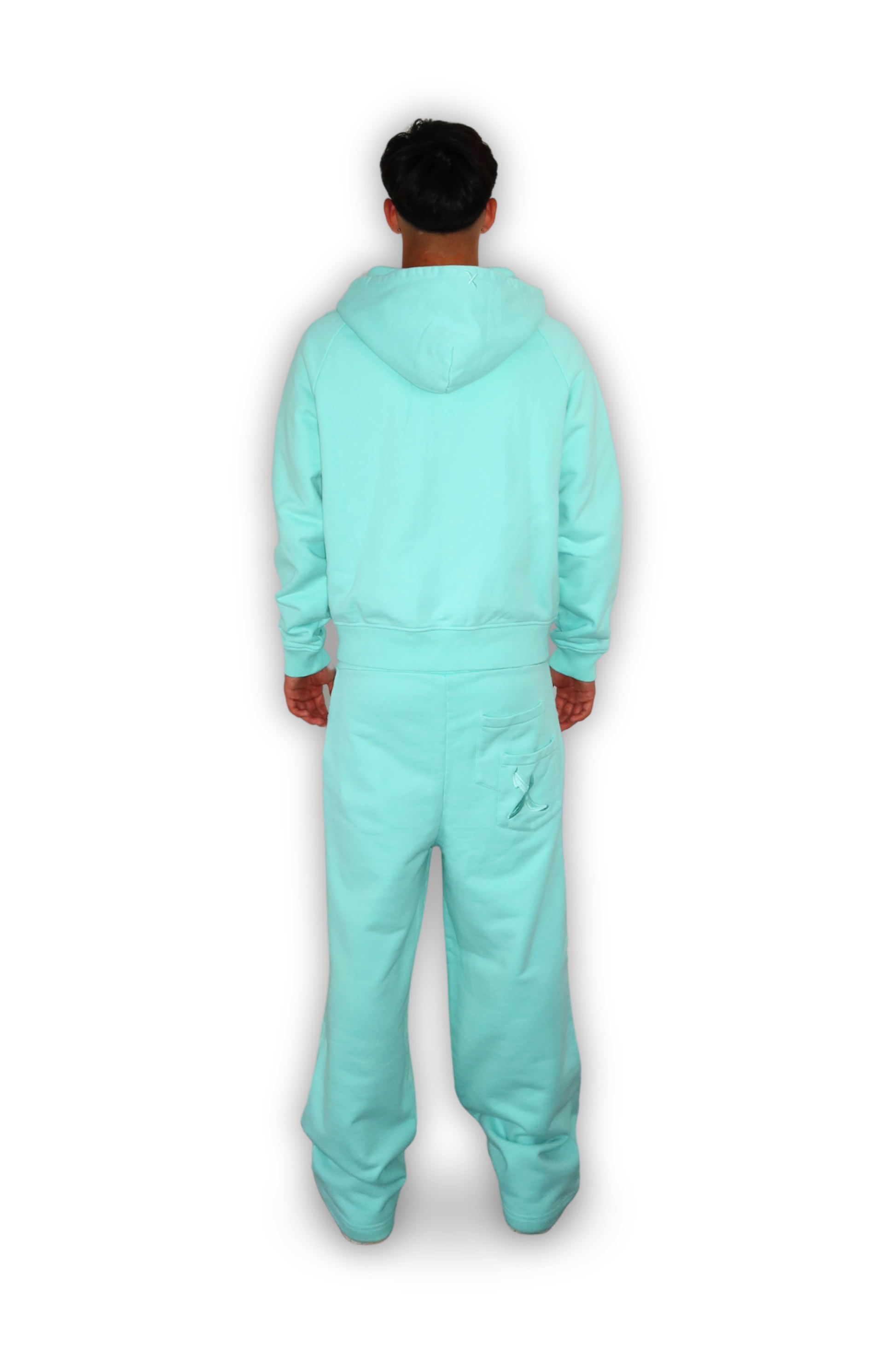 DISTRESSED ZIP HOODIE TIFFANY