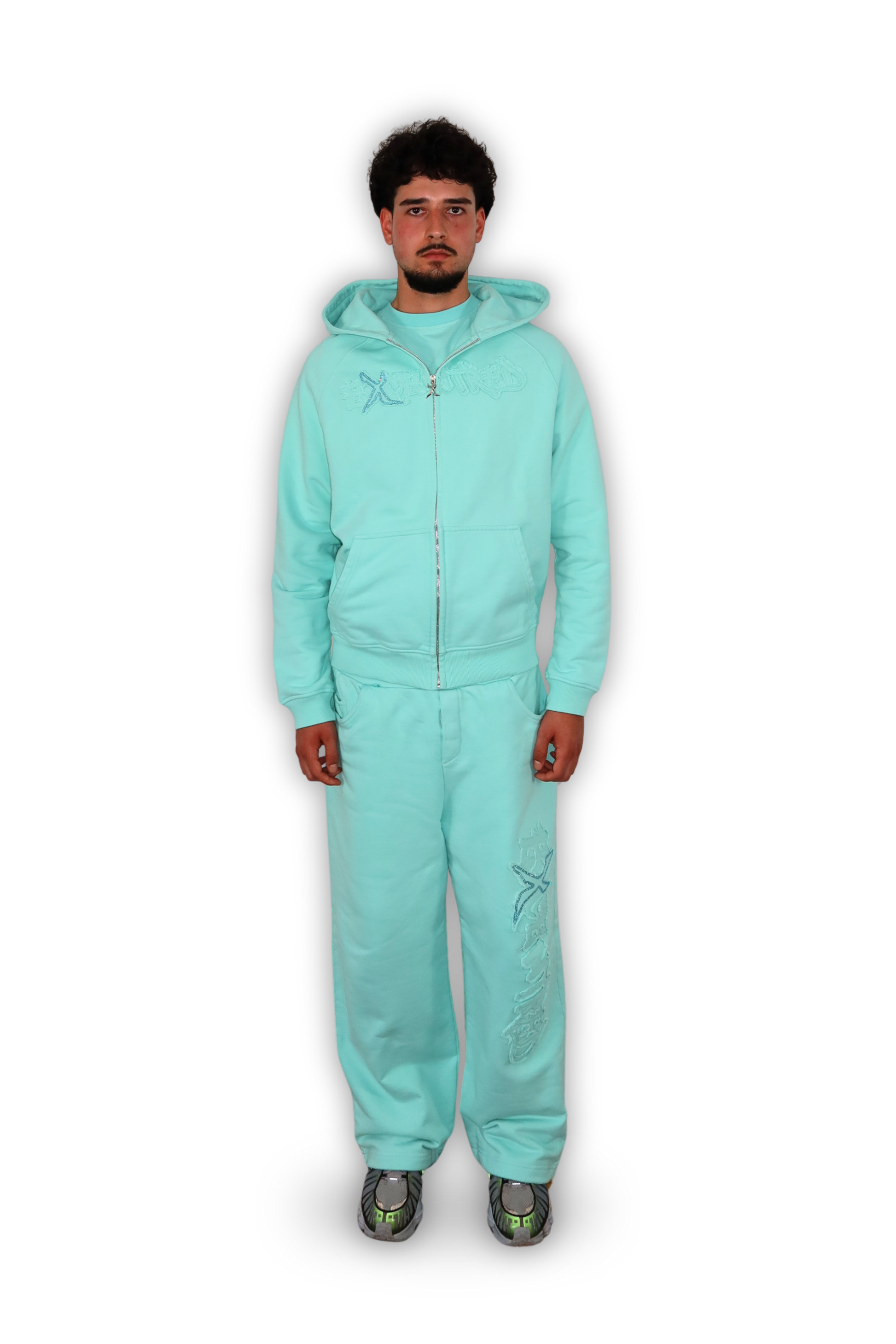 DISTRESSED ZIP HOODIE TIFFANY