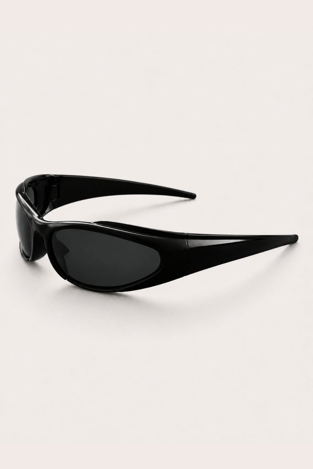 VOID WRAP SUNGLASSES – black wrap streetwear sunglasses with dark lenses, side view