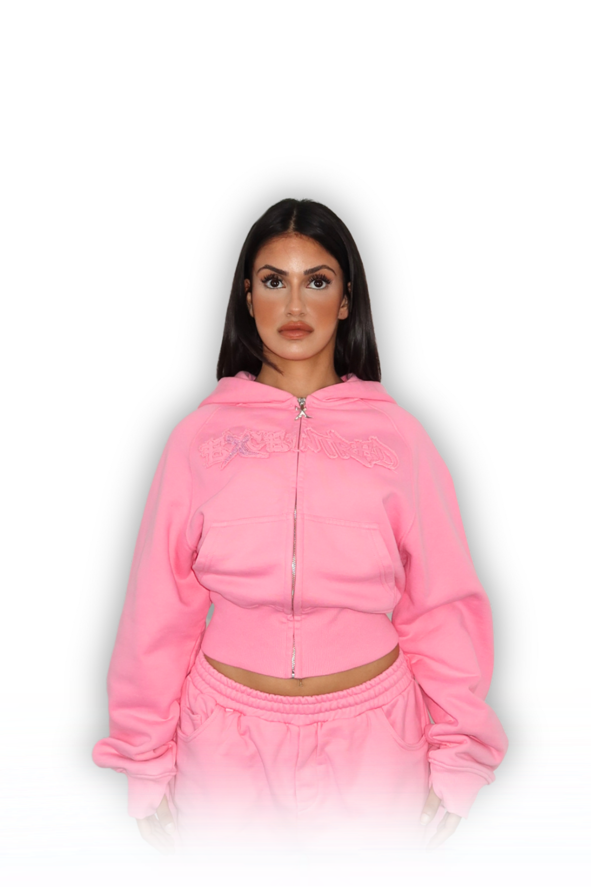 DISTRESSED CROPPED ZIP HOODIE PINK