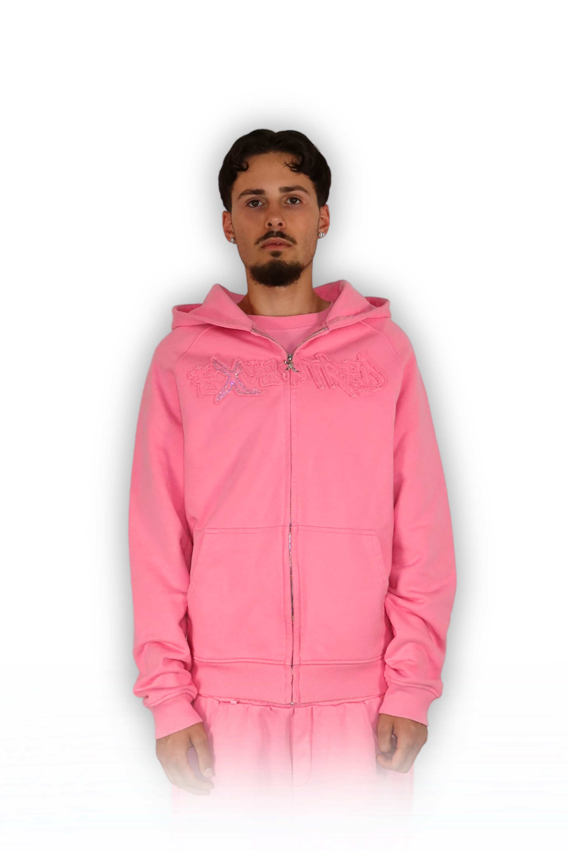 DISTRESSED ZIP HOODIE PINK